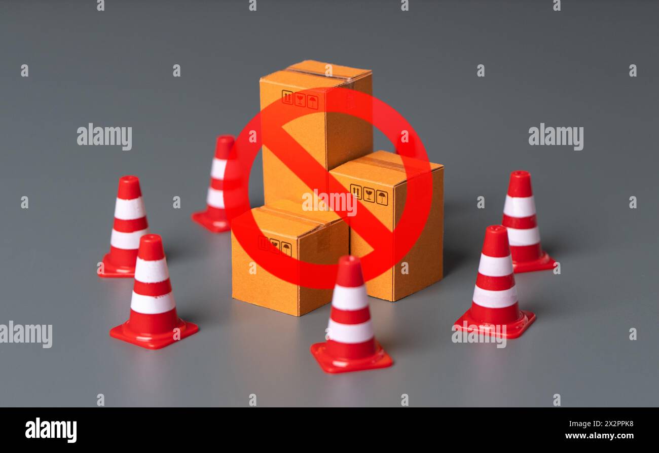 Goods under sanctions. Trade ban. Seizure of property and cargo. Export restrictions. Economic impediments. Affecting economies and businesses, depend Stock Photo