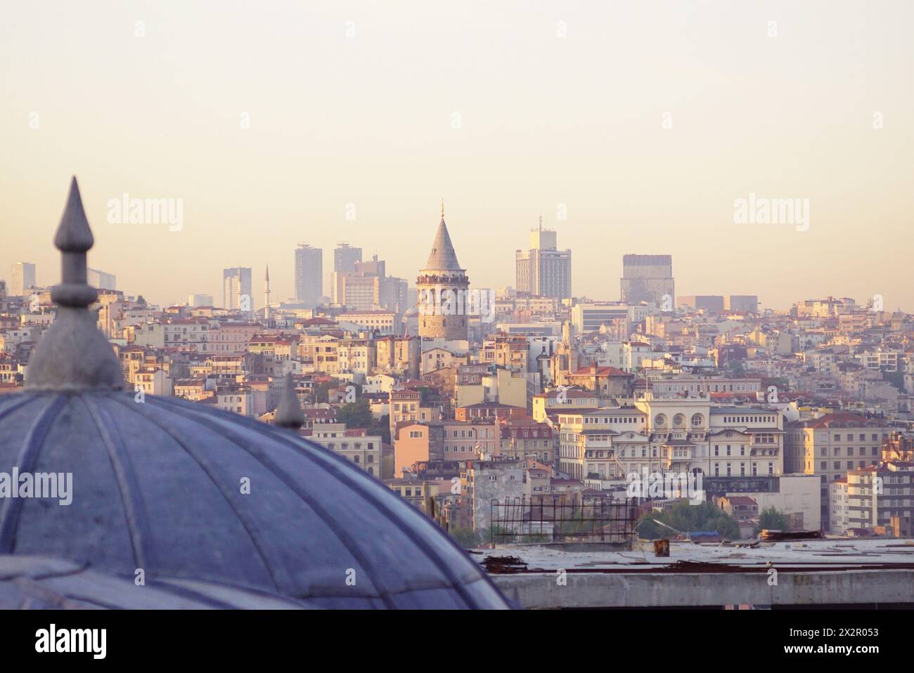 Istanbul cityscape at sunset - the dome of the Suleymaniye mosque ...