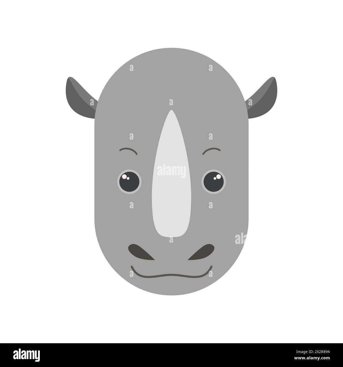 Cute rhinoceros face, head portrait of wild African animal character