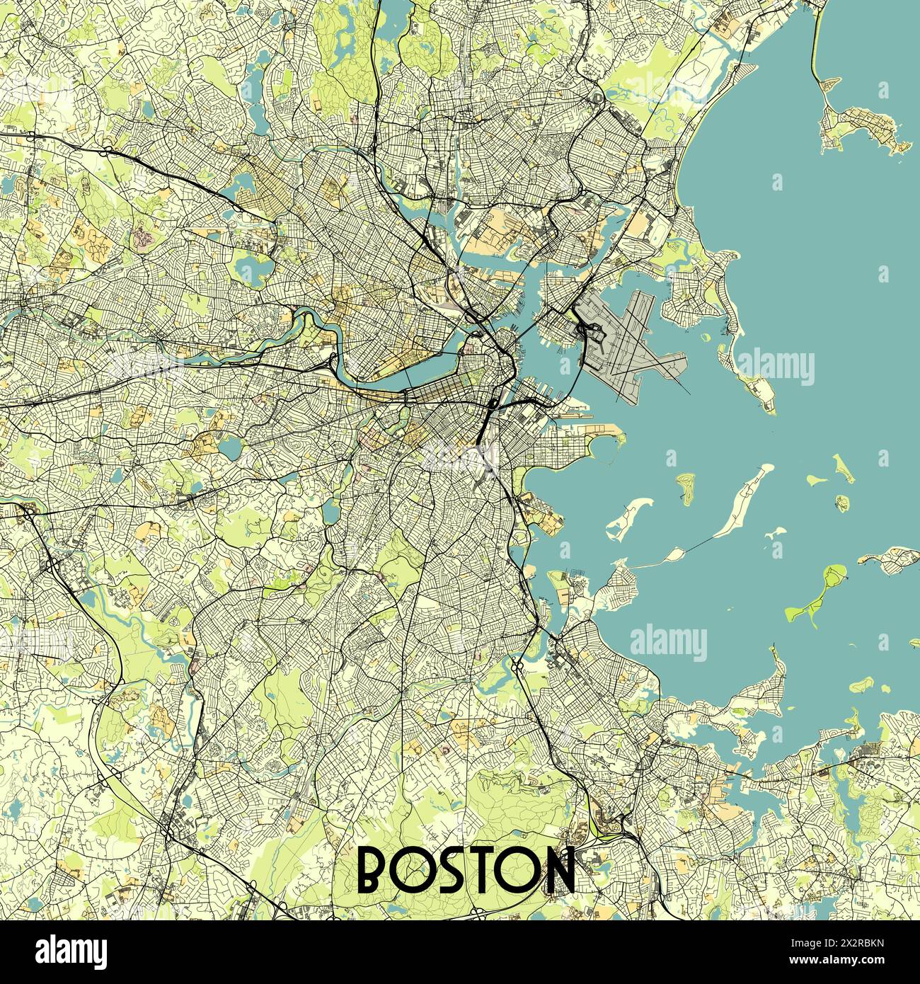 Boston massachusetts map Stock - Map Of Boston Massachusetts Usa 2X2RBKN
