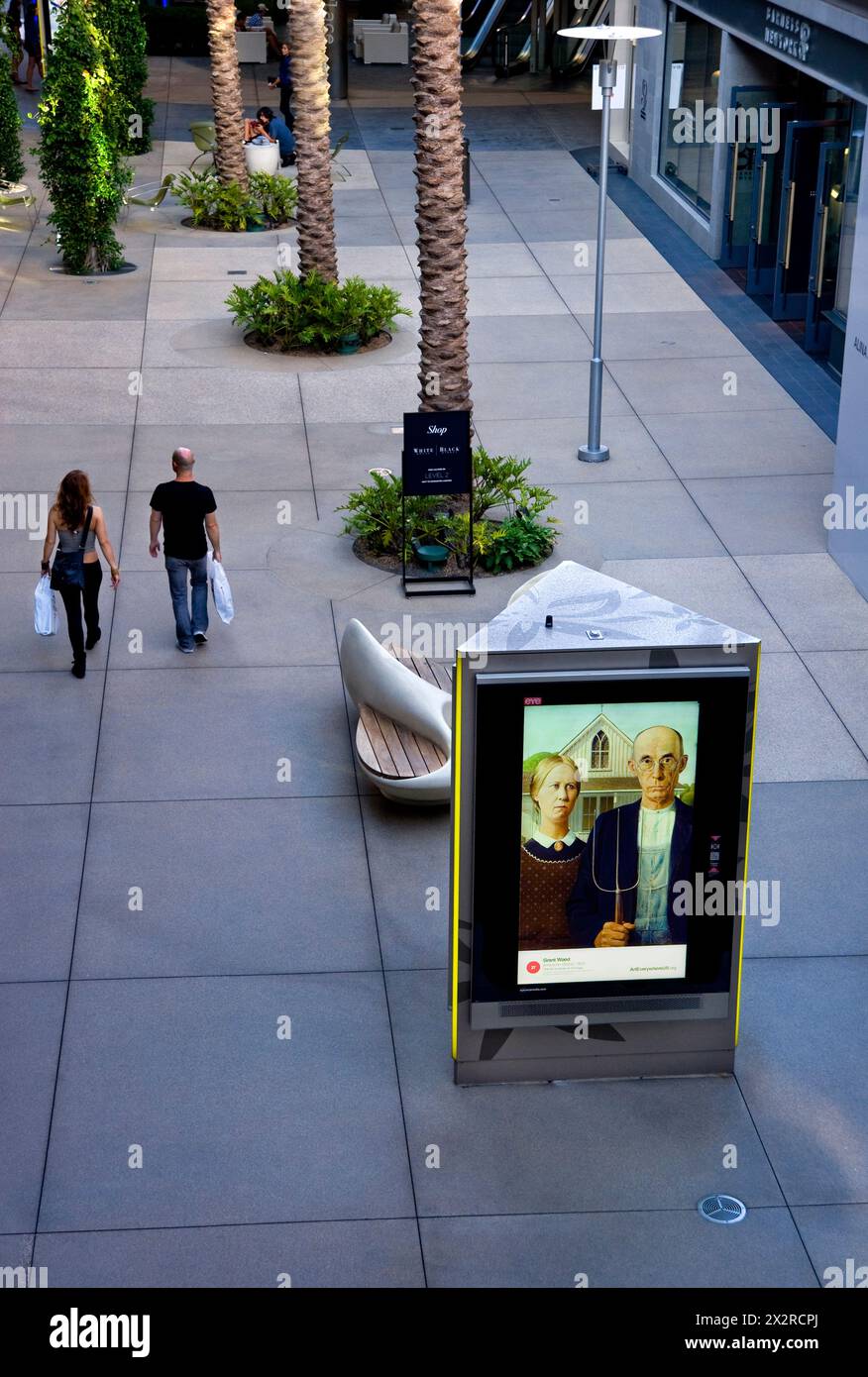 Classic Grant Wood painting appears on shopping mall kiosk for Art Everywhere event in Los Angeles, California, USA Stock Photo