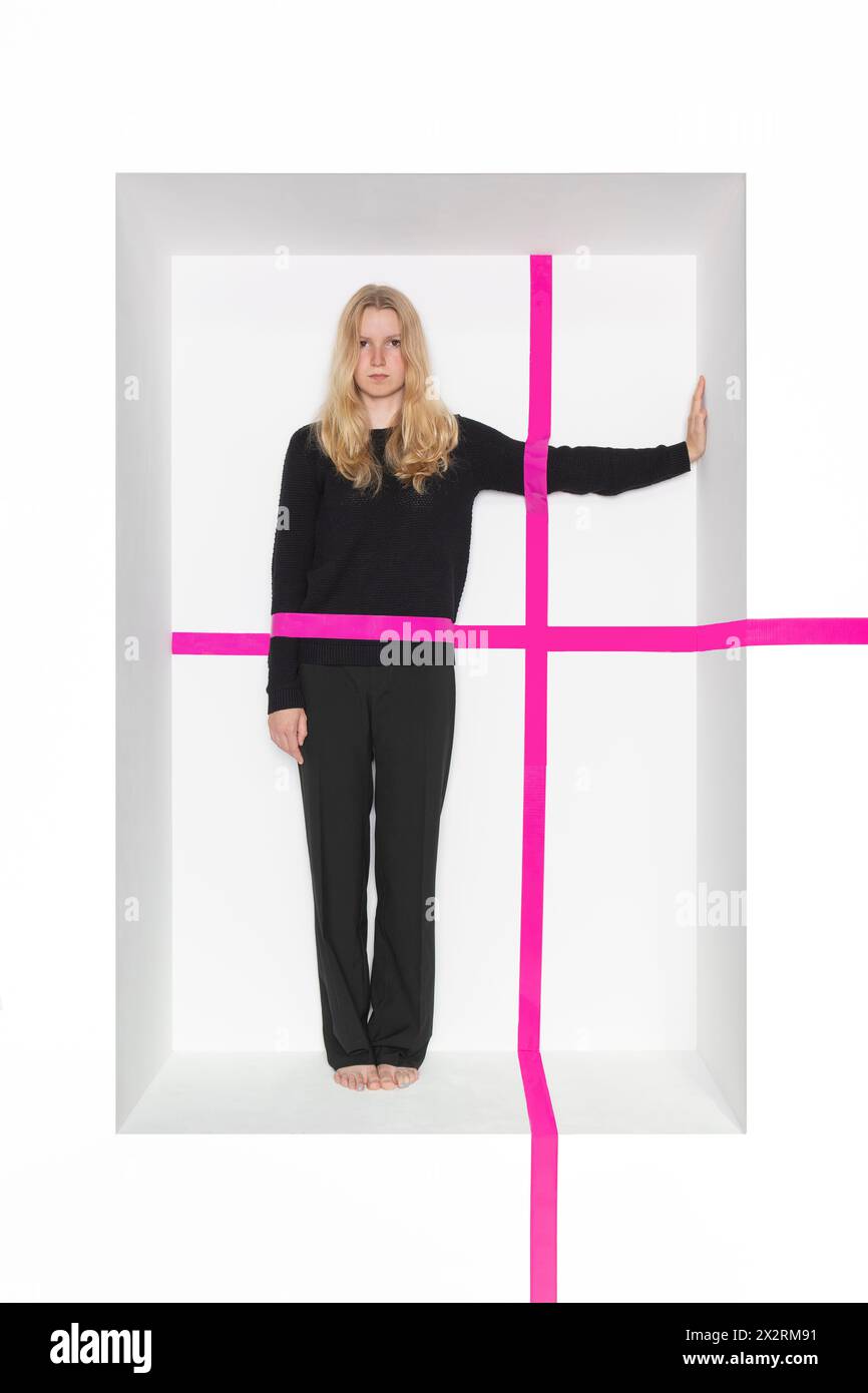 Teenage girl with pink adhesive tapes in alcove Stock Photo Alamy