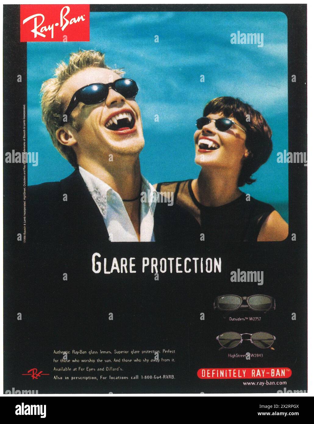 1998 Ray-Ban Sunglasses Ad - Glare Protection Vampires Out During the Day Stock Photo