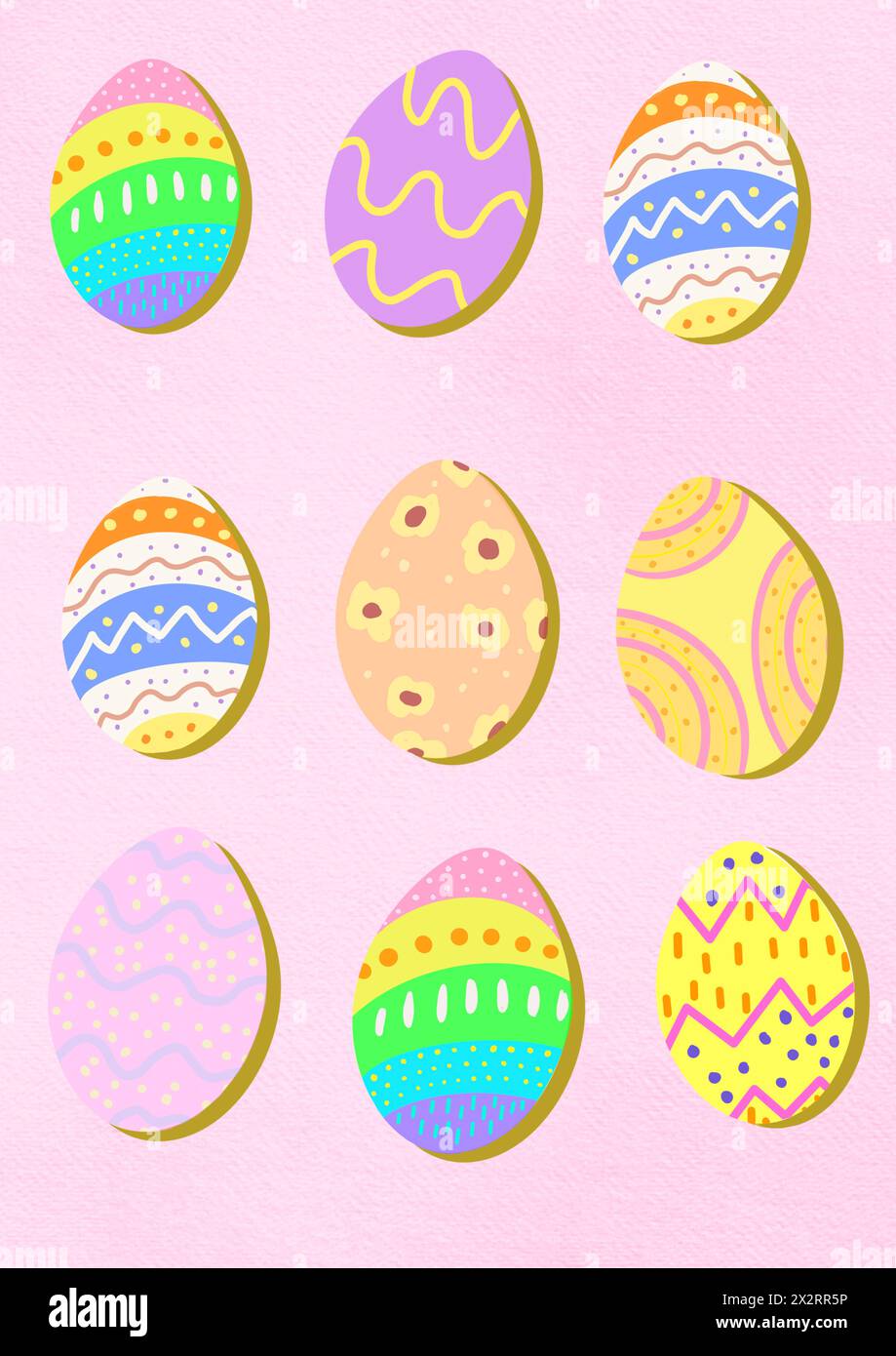 Decorated Easter eggs against pink background Stock Photo