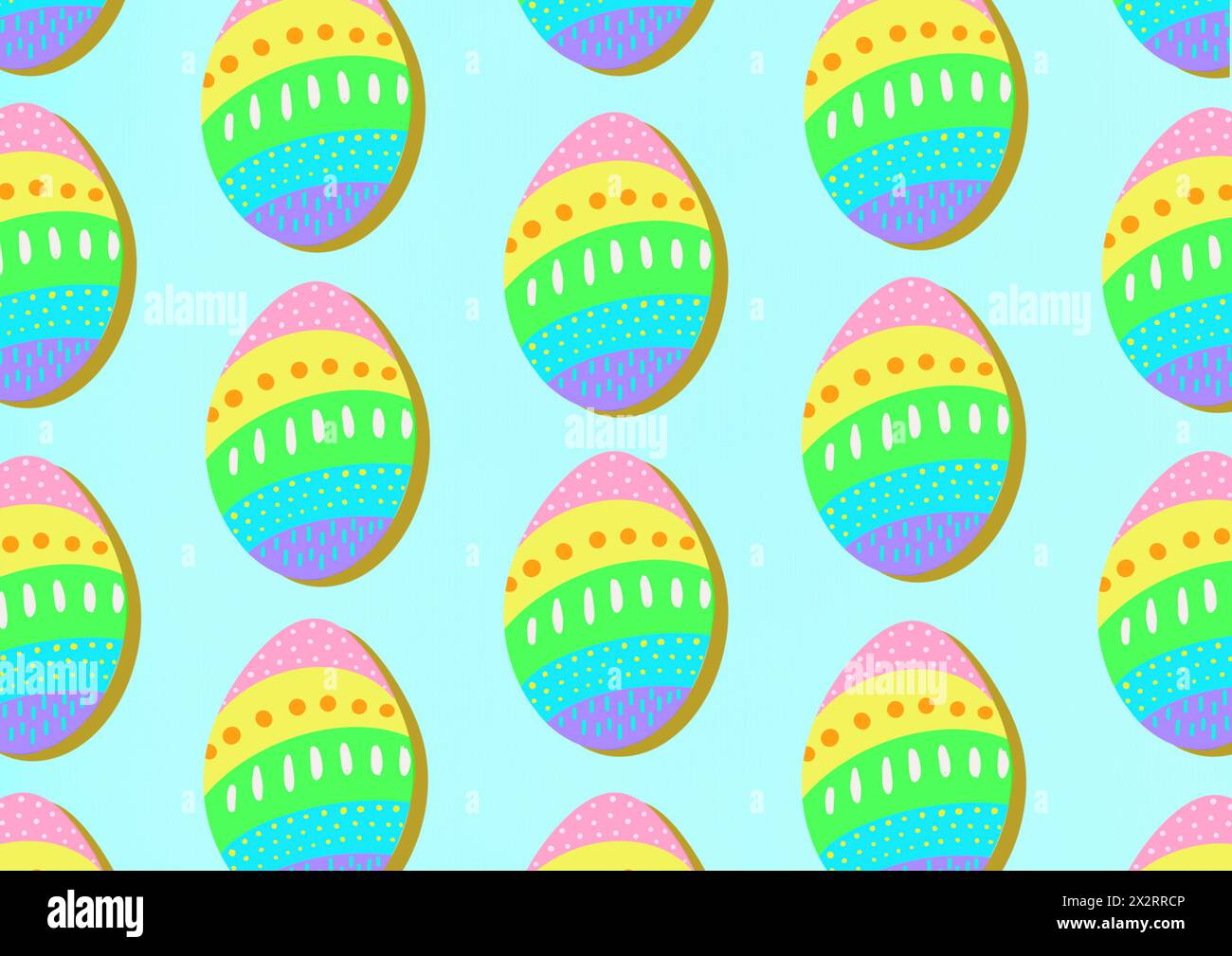 Colorful seamless pattern Easter eggs against blue background Stock Photo