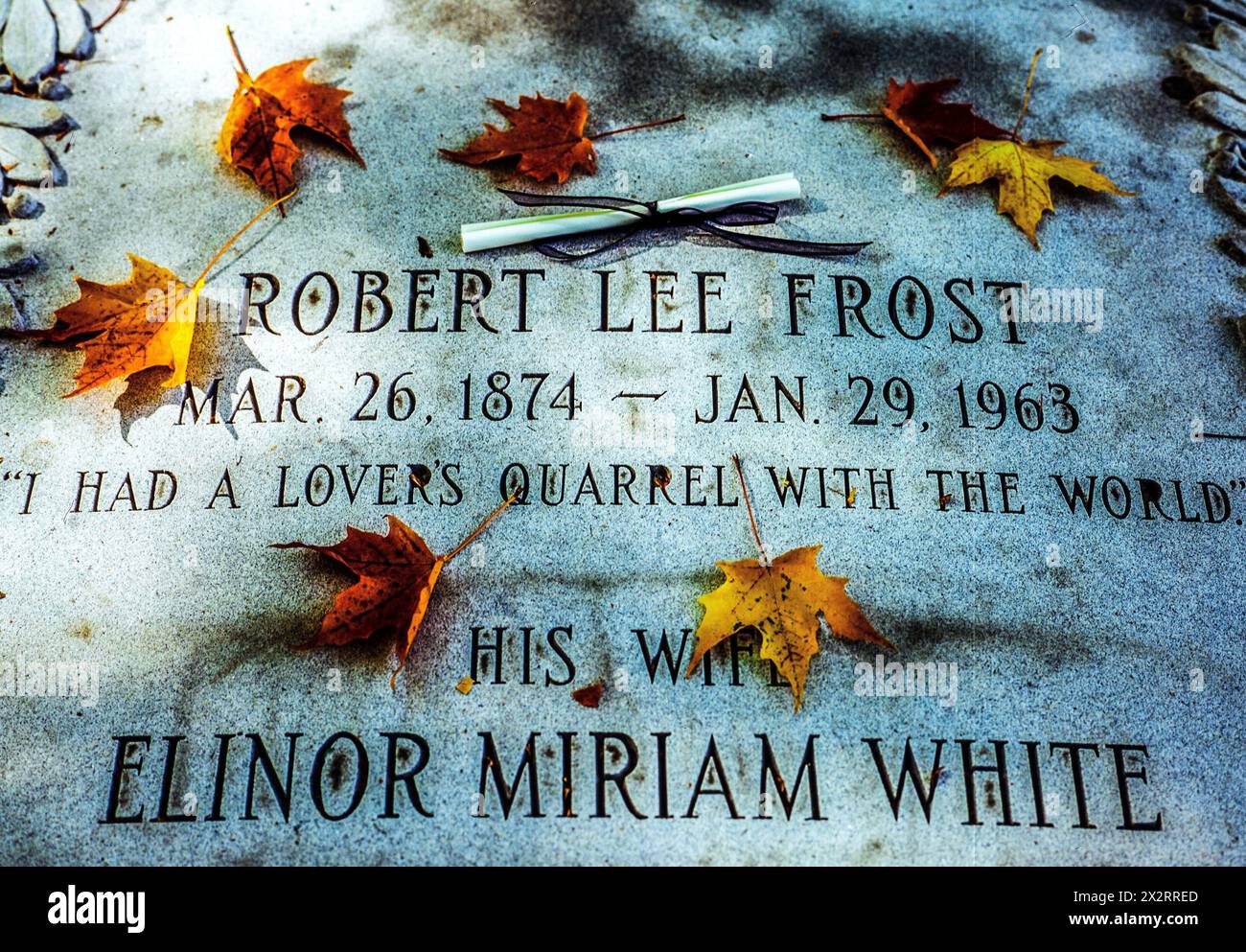 Robert Frost gravestone in Bennington, Vermont - USA Stock Photo