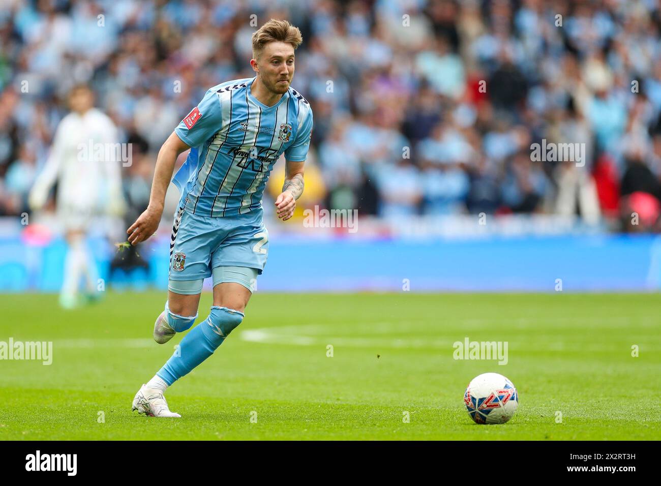 London, UK. 21st Apr, 2024. Coventry City midfielder Josh Eccles (28) smiles in action during the Coventry City FC v Manchester United FC Emirates FA Cup Semi-Final match at Wembley Stadium, London, England, United Kingdom on 21 April 2024 Credit: Every Second Media/Alamy Live News Stock Photo