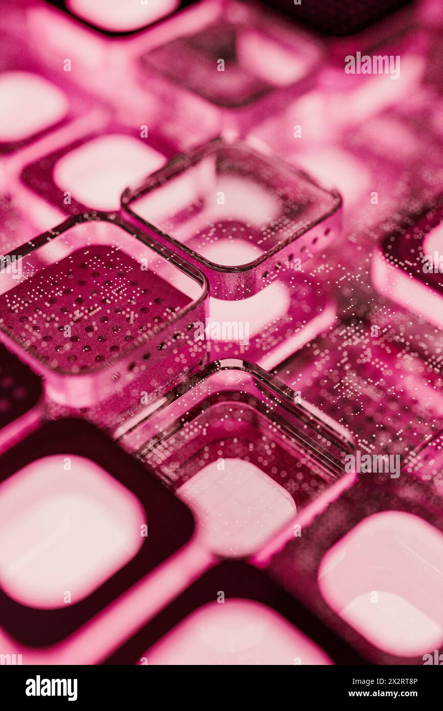 Modern computer chips with illuminated pink light Stock Photo