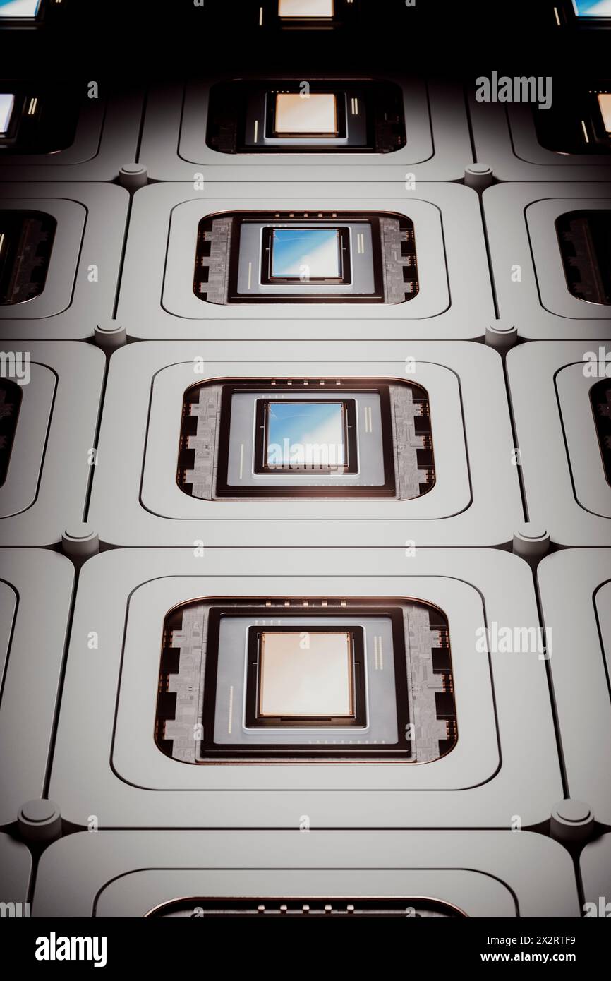Integrated circuit in a row with illuminated lighting Stock Photo