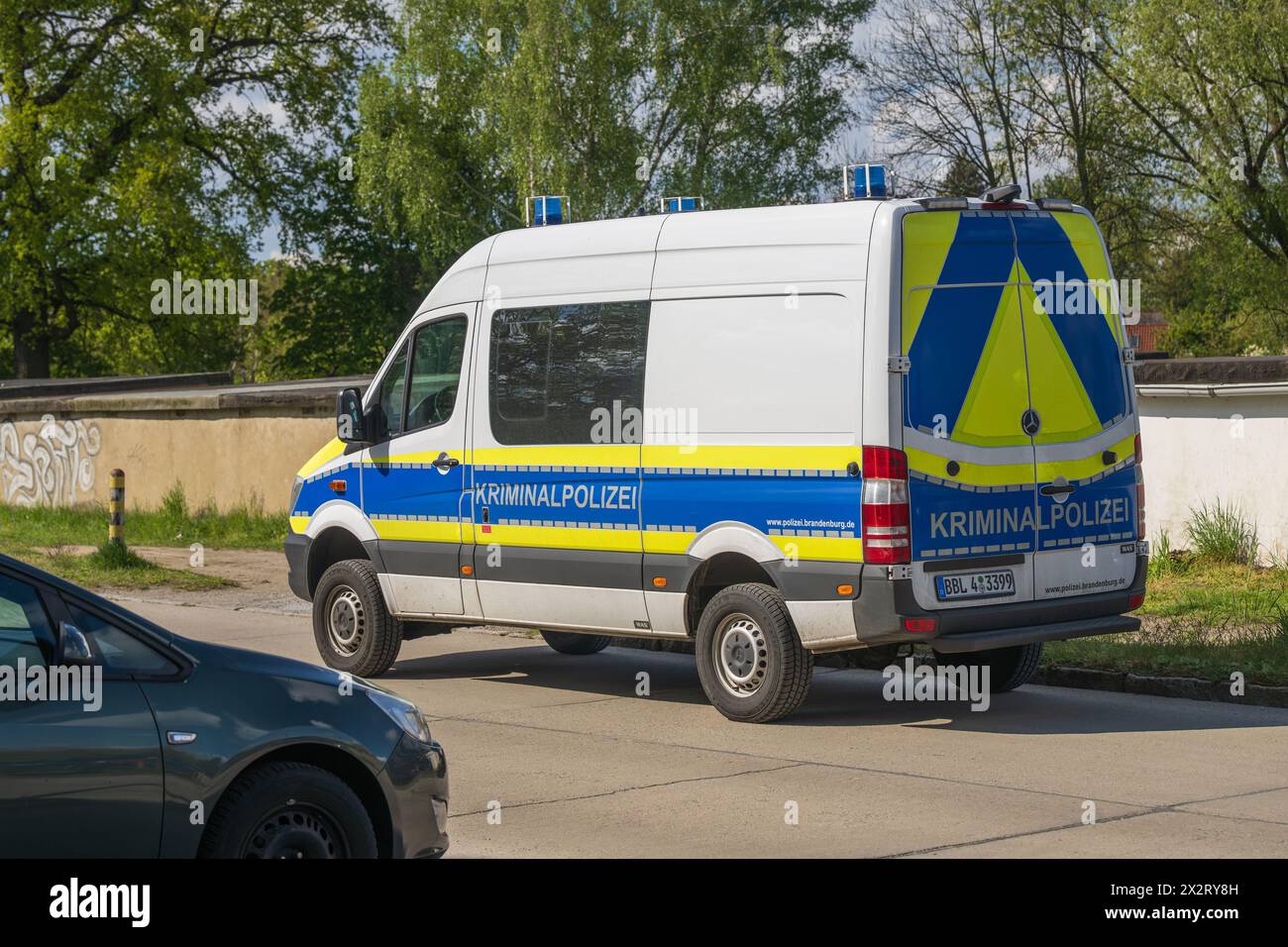 Germany , Lübbenau , 23.04.2024 , After a violent crime, the criminal investigation department takes several days to investigate Stock Photo