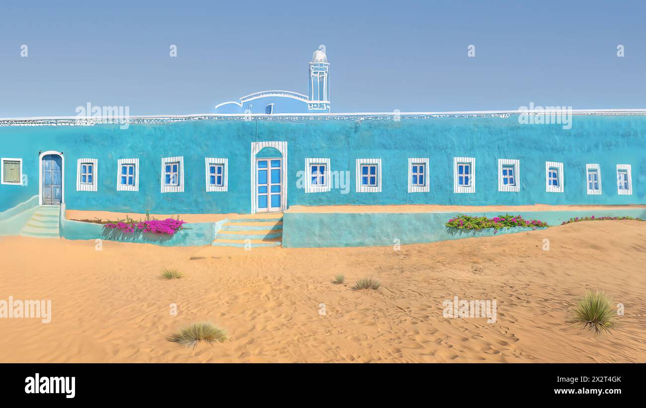 Aswan, Egypt; April 23, 2024 - A colourful Nubian house in Aswan, Egypt Stock Photo