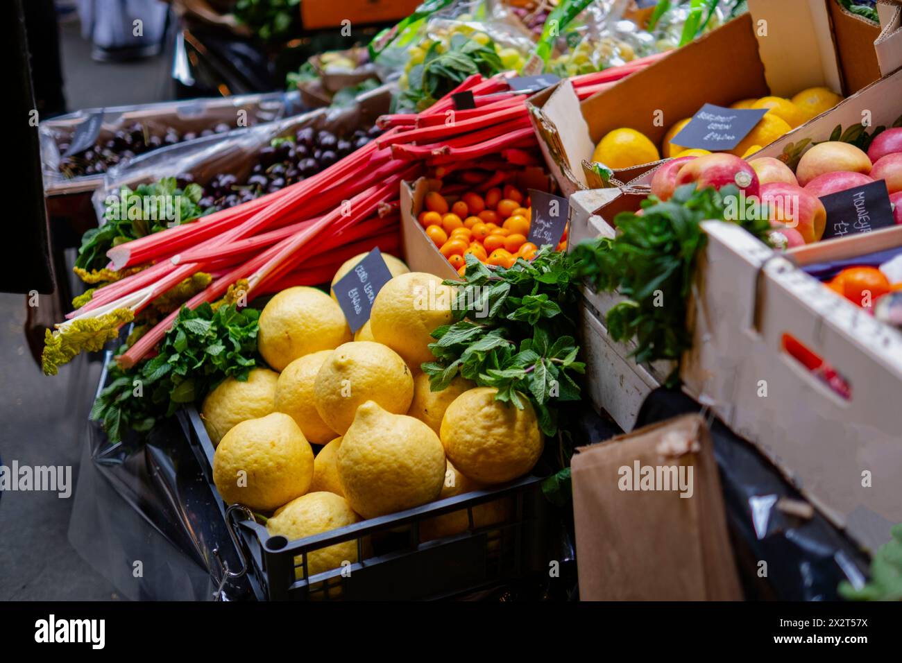 Fresh organic fruits and vegetables at market Stock Photo - Alamy