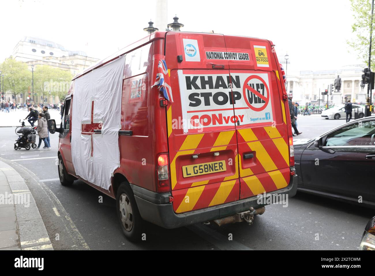 The National Convoy leader van of the Stop Khan Anti Ulez group drives