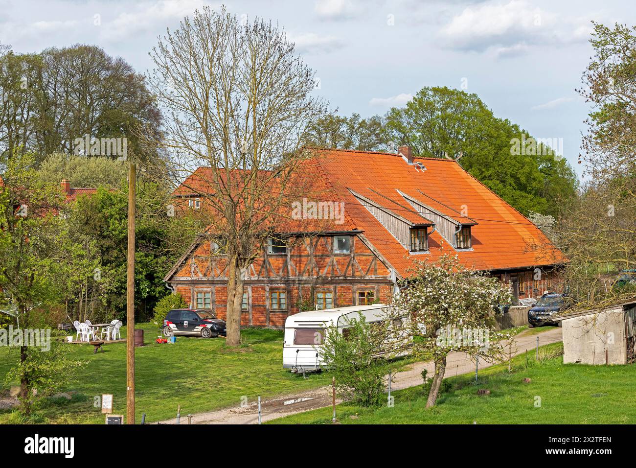 Half-timbered house, Neu Garge, Amt Neuhaus, Lower Saxony, Germany Stock Photo