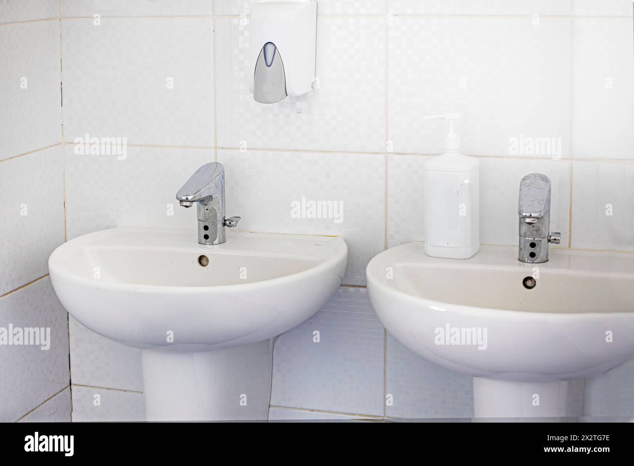 white sinks and faucets in the bathroom. modern design Stock Photo