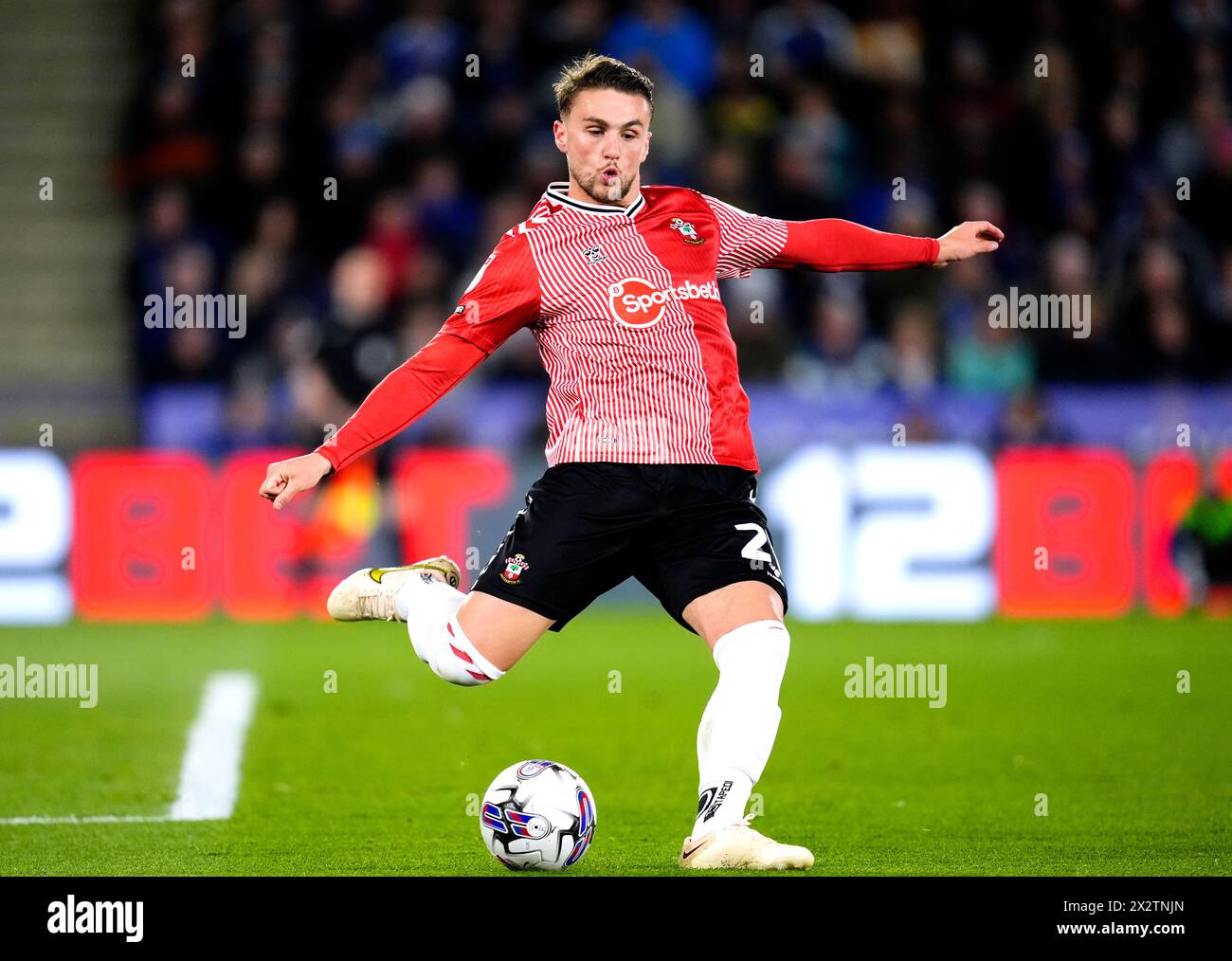 Southampton's Taylor Harwood-Bellis during the Sky Bet Championship match at the King Power Stadium, Leicester. Picture date: Tuesday April 23, 2024. Stock Photo
