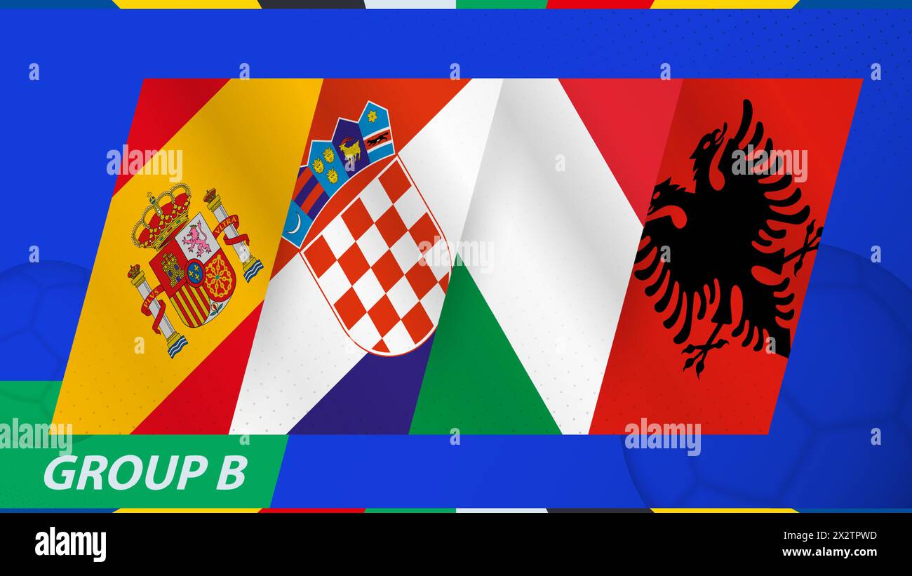 Group B flags of the International football tournament 2024. Abstract ...