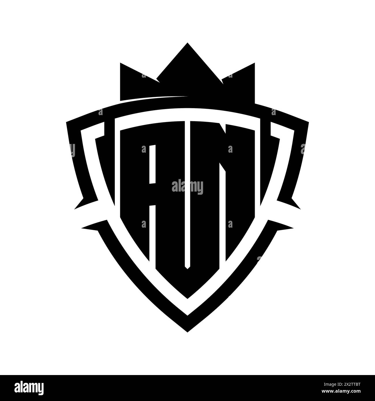 AN Letter bold monogram with triangle curve shield shape with crown ...