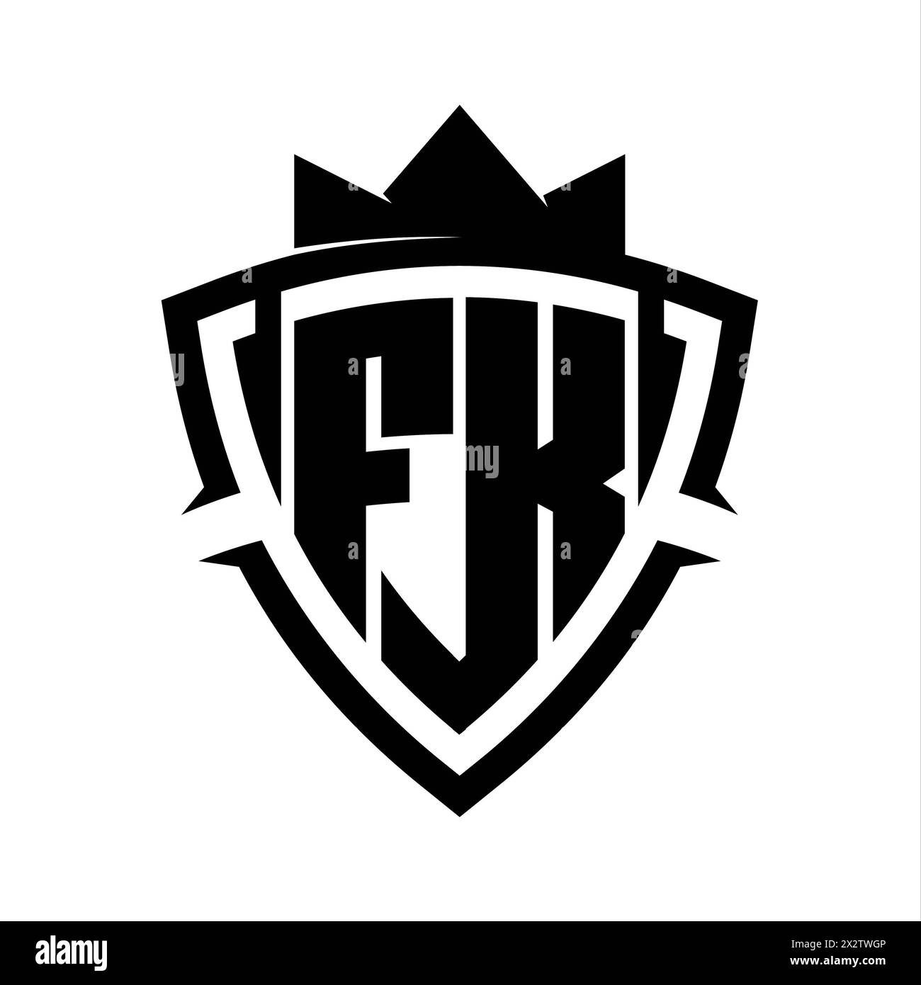FK Letter bold monogram with triangle curve shield shape with crown black and white background color design template Stock Photo