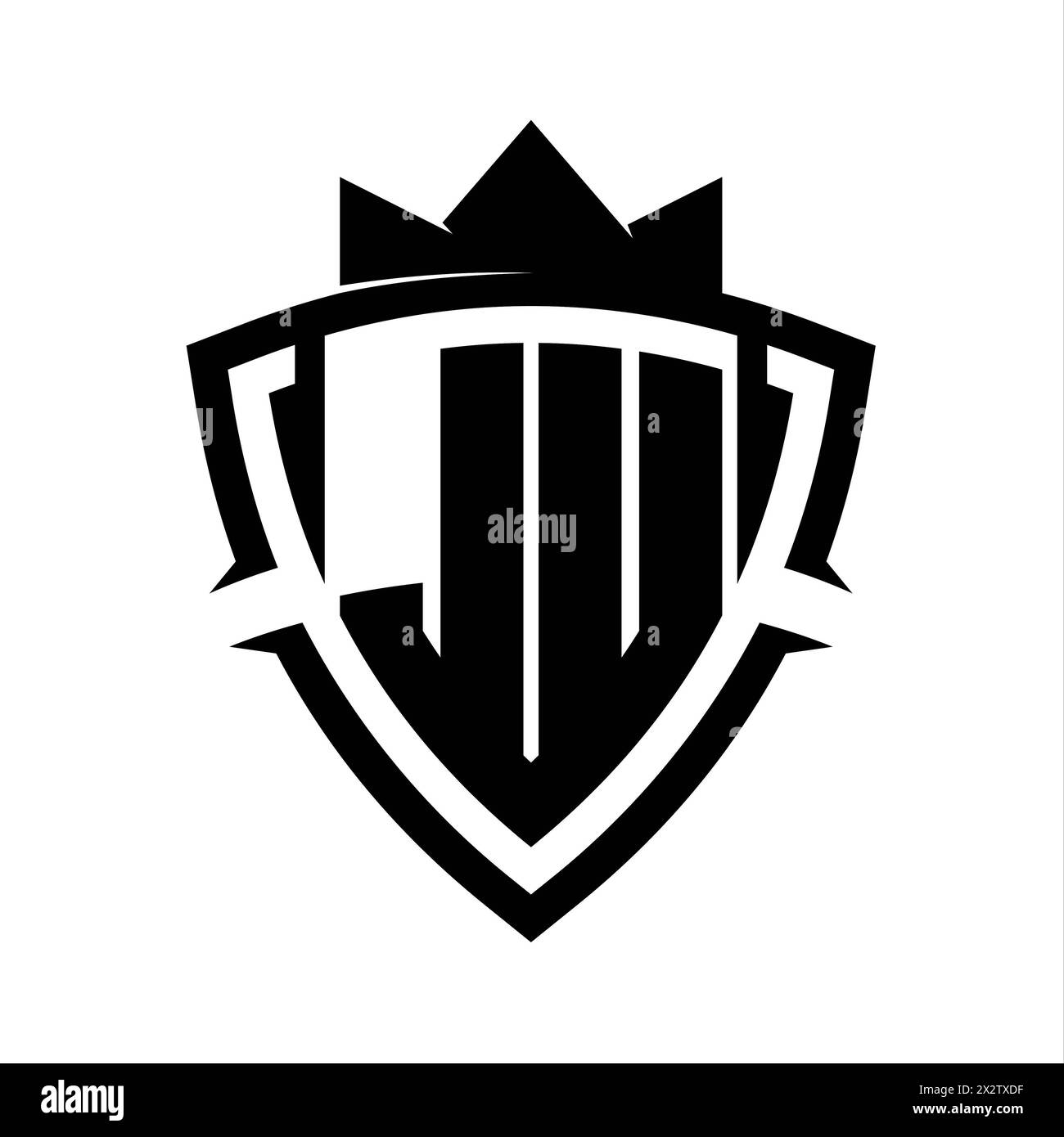 JU Letter bold monogram with triangle curve shield shape with crown ...