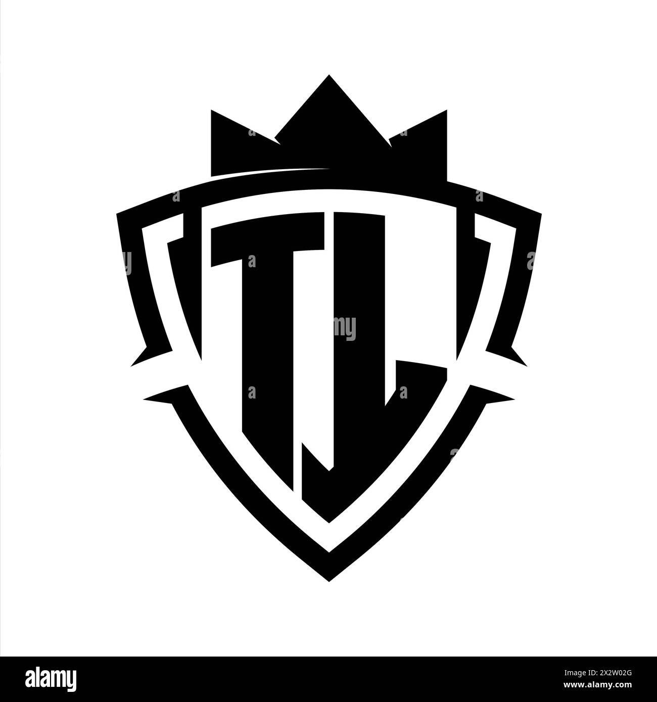 TL Letter bold monogram with triangle curve shield shape with crown black and white background color design template Stock Photo