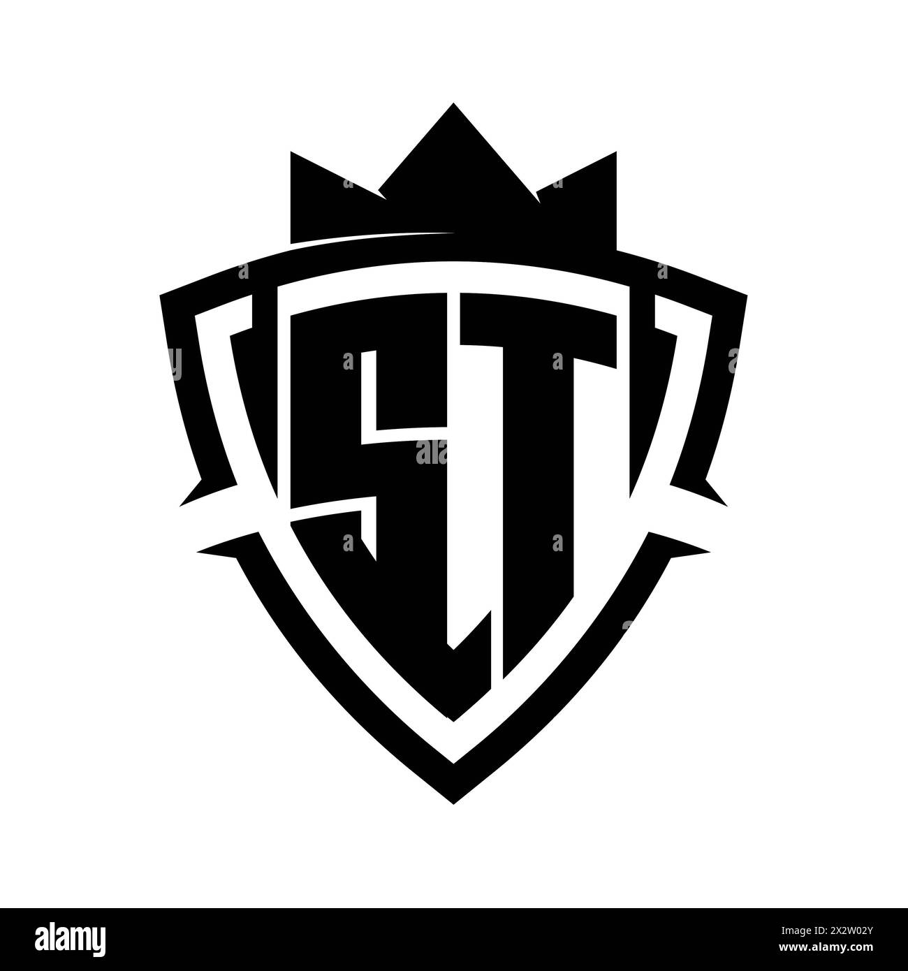 ST Letter bold monogram with triangle curve shield shape with crown