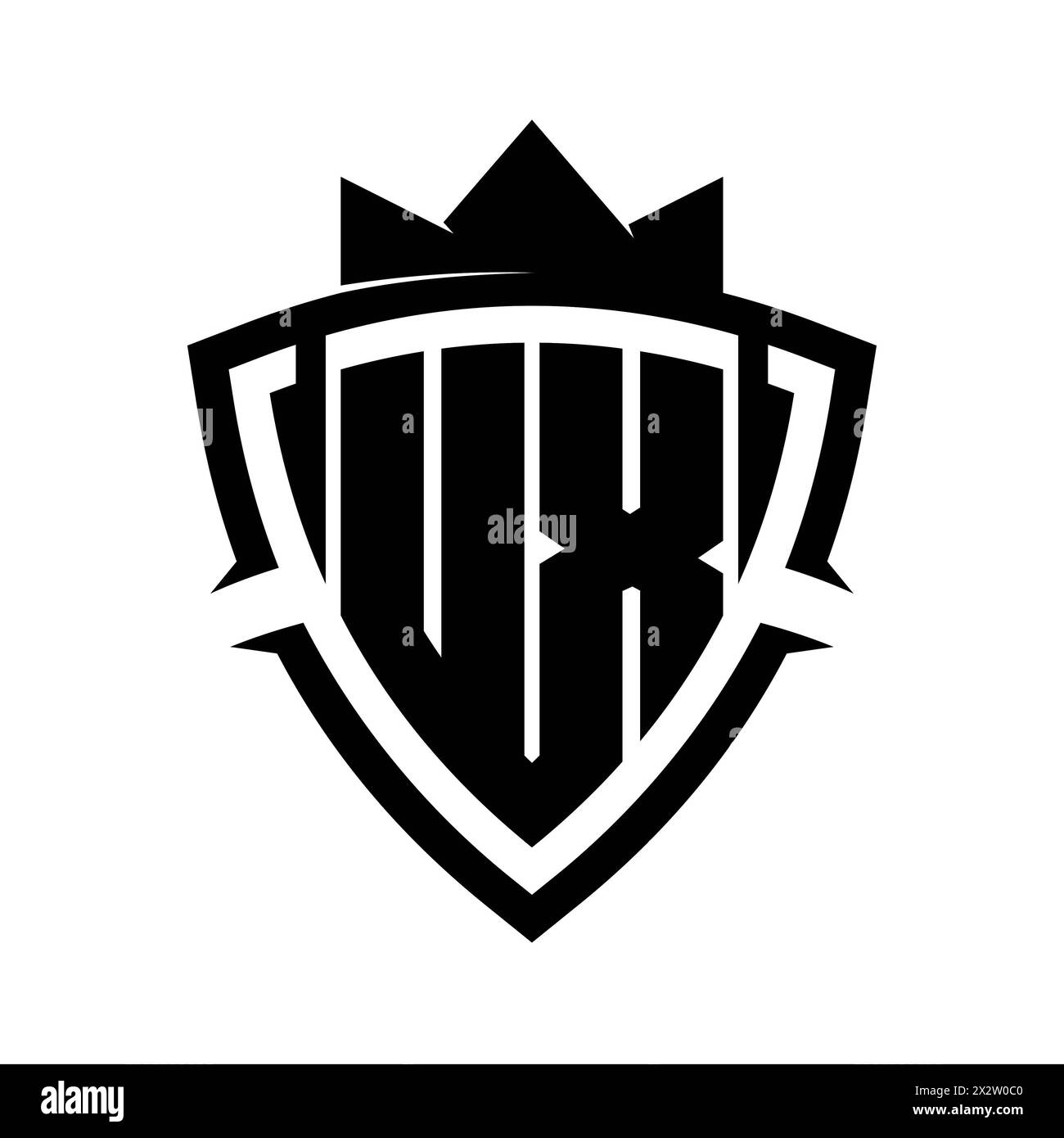 UX Letter bold monogram with triangle curve shield shape with crown ...