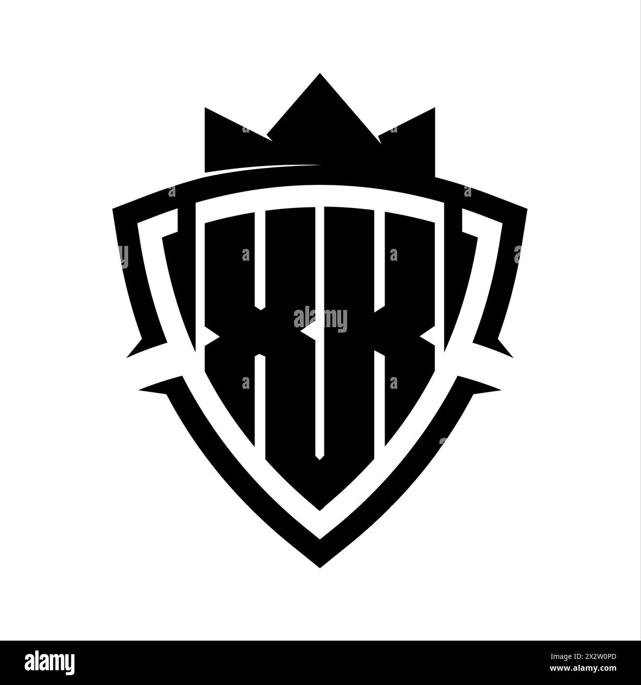 XK Letter bold monogram with triangle curve shield shape with crown ...