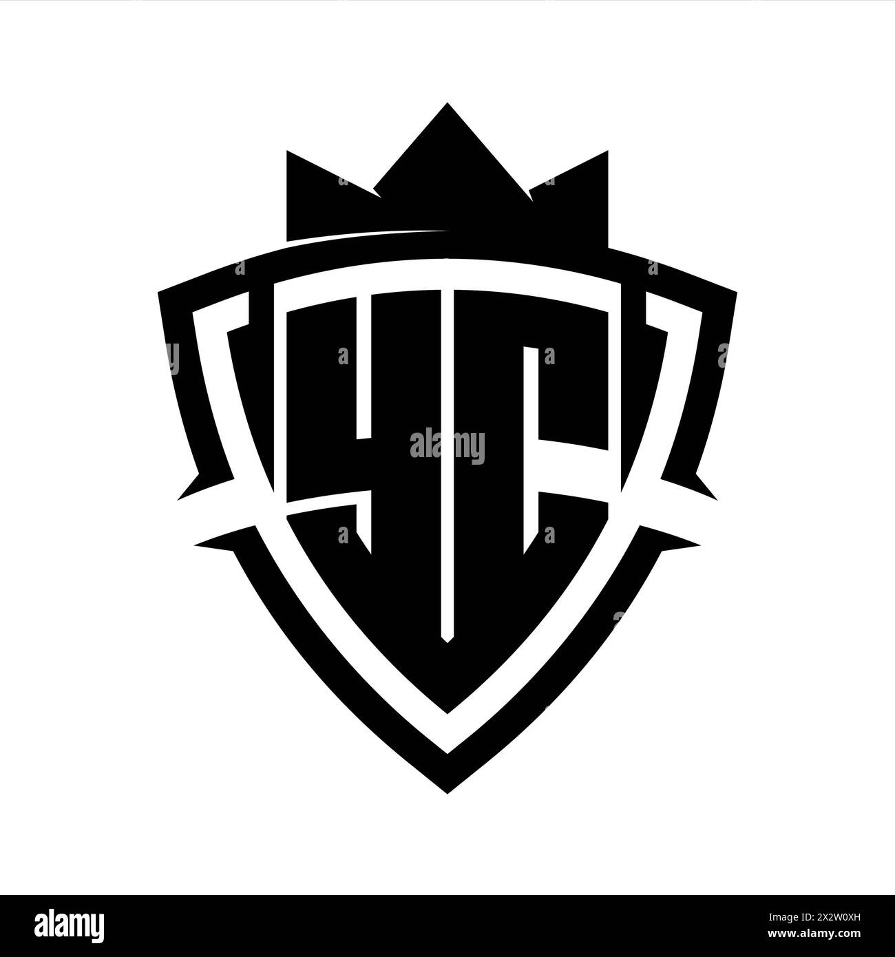 YC Letter bold monogram with triangle curve shield shape with crown black and white background
