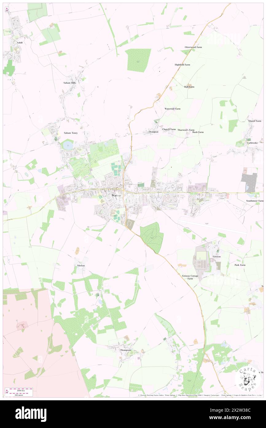 Watton, Norfolk, GB, United Kingdom, England, N 52 34' 7'', N 0 49' 54'', map, Cartascapes Map published in 2024. Explore Cartascapes, a map revealing Earth's diverse landscapes, cultures, and ecosystems. Journey through time and space, discovering the interconnectedness of our planet's past, present, and future. Stock Photo