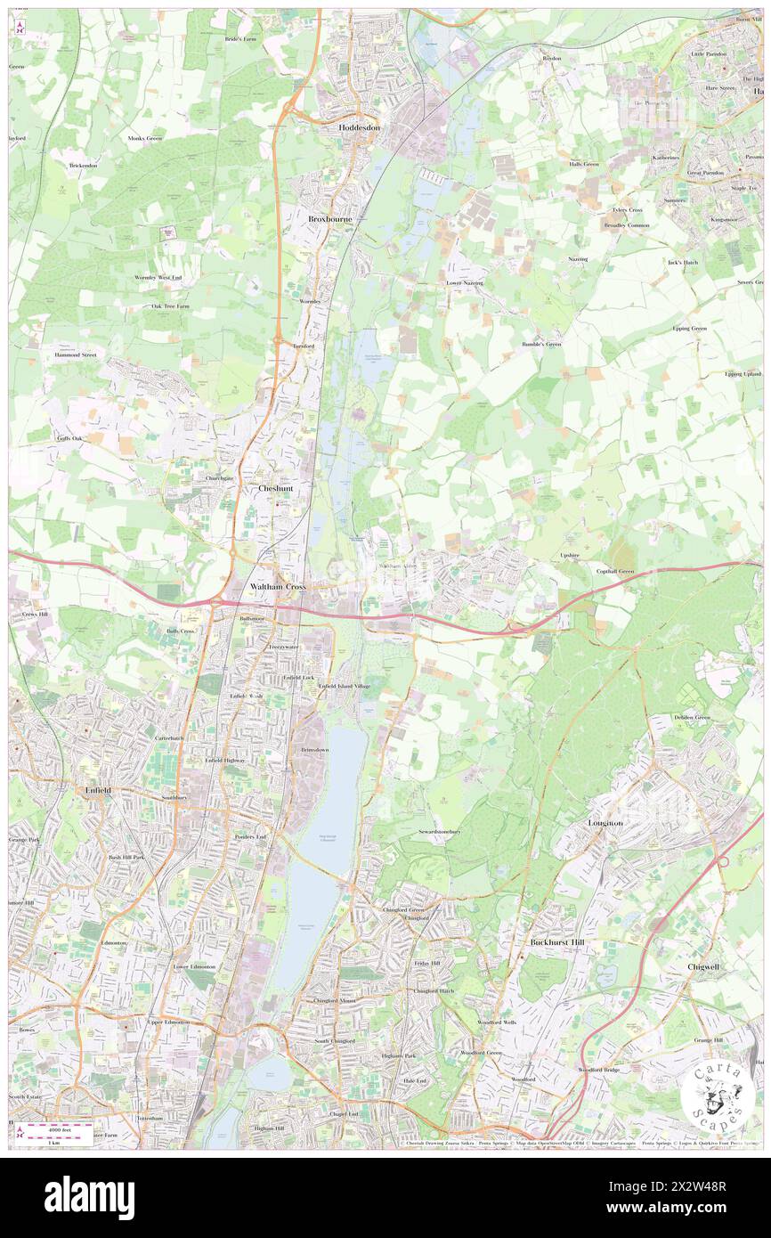 Waltham Abbey, Essex, GB, United Kingdom, England, N 51 41' 13'', S 0 0' 15'', map, Cartascapes Map published in 2024. Explore Cartascapes, a map revealing Earth's diverse landscapes, cultures, and ecosystems. Journey through time and space, discovering the interconnectedness of our planet's past, present, and future. Stock Photo