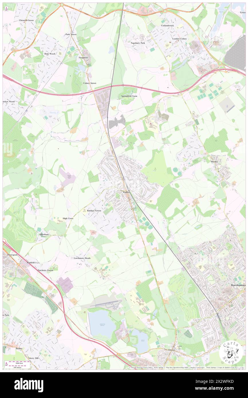 Radlett, Hertfordshire, GB, United Kingdom, England, N 51 41' 9'', S 0 19' 7'', map, Cartascapes Map published in 2024. Explore Cartascapes, a map revealing Earth's diverse landscapes, cultures, and ecosystems. Journey through time and space, discovering the interconnectedness of our planet's past, present, and future. Stock Photo