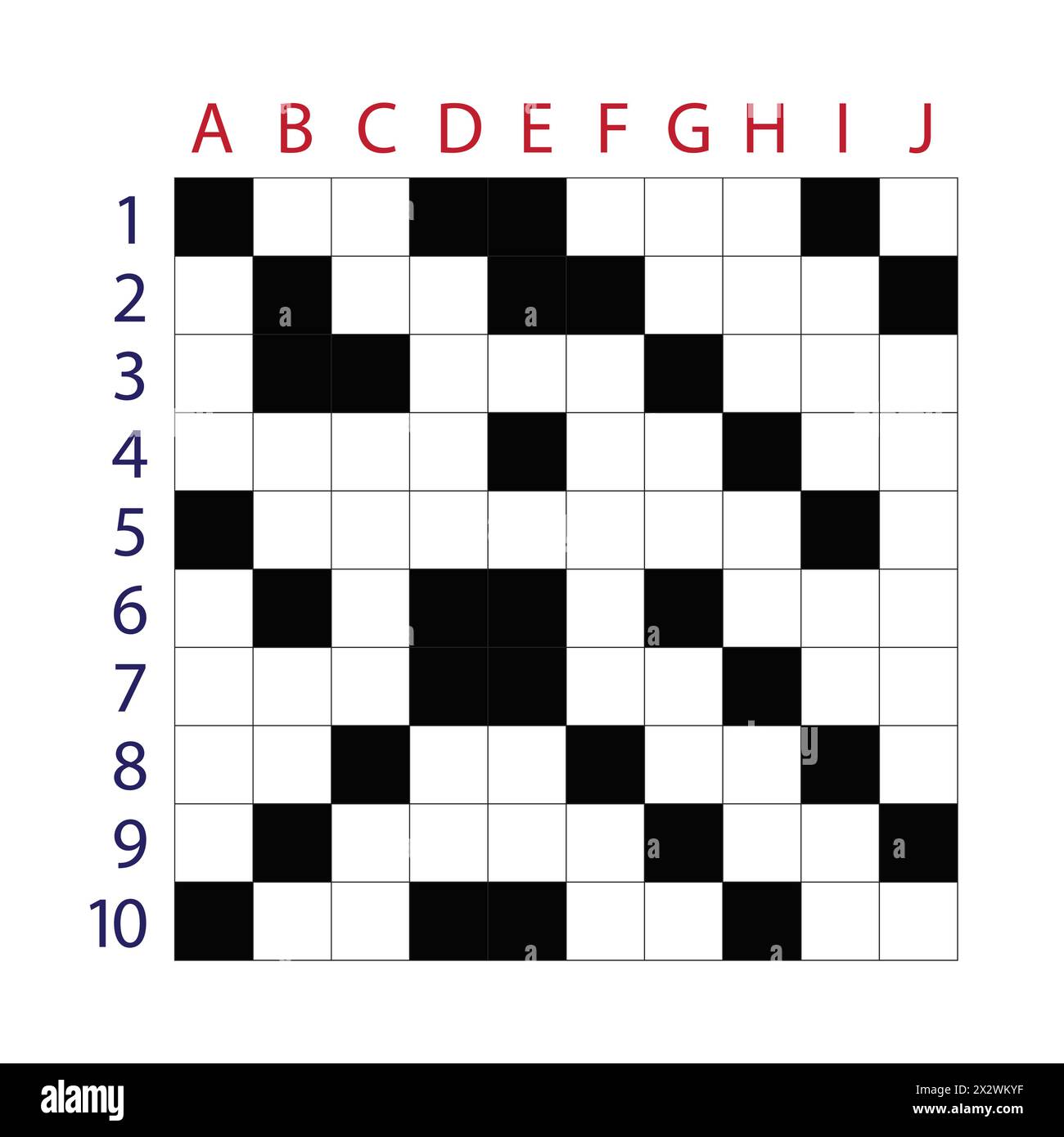 Crossword 10 X 10 square puzzle template with empty boxes Stock Vector