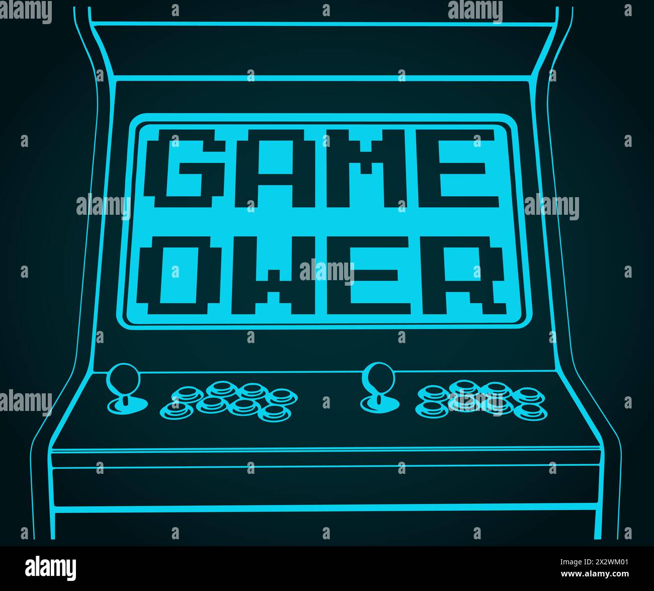 Stylized vector illustration of a retro arcade games cabinet close-up Stock Vector