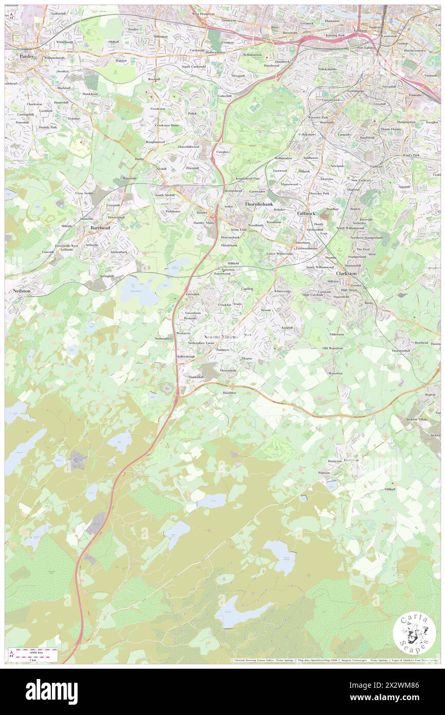 Newton Mearns, East Renfrewshire, GB, United Kingdom, Scotland, N 55 46' 24'', S 4 20' 0'', map, Cartascapes Map published in 2024. Explore Cartascapes, a map revealing Earth's diverse landscapes, cultures, and ecosystems. Journey through time and space, discovering the interconnectedness of our planet's past, present, and future. Stock Photo