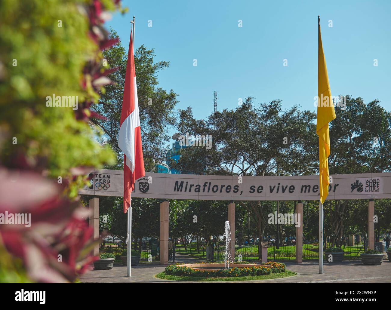 Lima, Peru. March, 2024. A sign with the words, Miraflores se vive ...