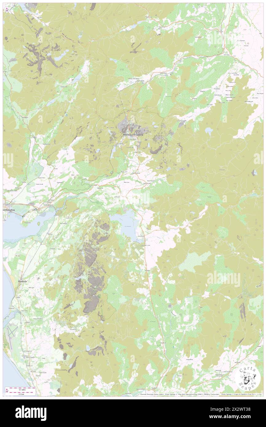 Maentwrog, Gwynedd, GB, United Kingdom, Wales, N 52 56' 45'', S 3 59' 16'', map, Cartascapes Map published in 2024. Explore Cartascapes, a map revealing Earth's diverse landscapes, cultures, and ecosystems. Journey through time and space, discovering the interconnectedness of our planet's past, present, and future. Stock Photo