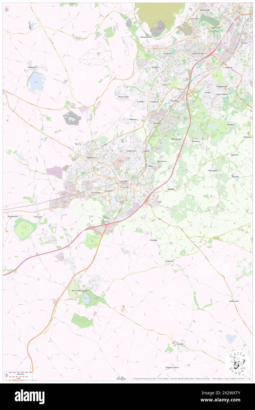 Lisburn District, , GB, United Kingdom, Northern Ireland, N 54 30' 32'', S 6 2' 39'', map, Cartascapes Map published in 2024. Explore Cartascapes, a map revealing Earth's diverse landscapes, cultures, and ecosystems. Journey through time and space, discovering the interconnectedness of our planet's past, present, and future. Stock Photo