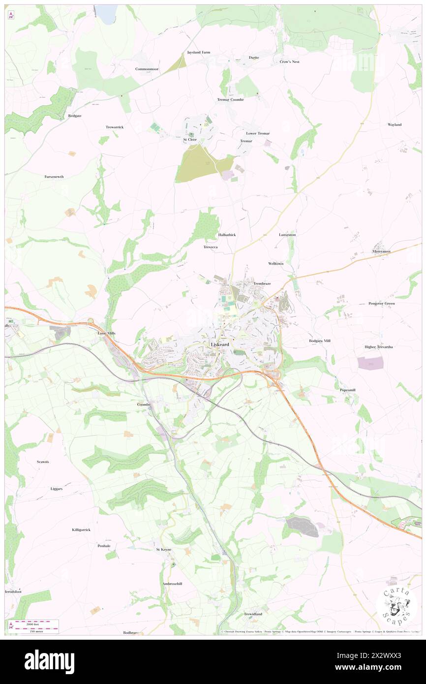 Liskeard, Cornwall, GB, United Kingdom, England, N 50 27' 30'', S 4 27' 57'', map, Cartascapes Map published in 2024. Explore Cartascapes, a map revealing Earth's diverse landscapes, cultures, and ecosystems. Journey through time and space, discovering the interconnectedness of our planet's past, present, and future. Stock Photo