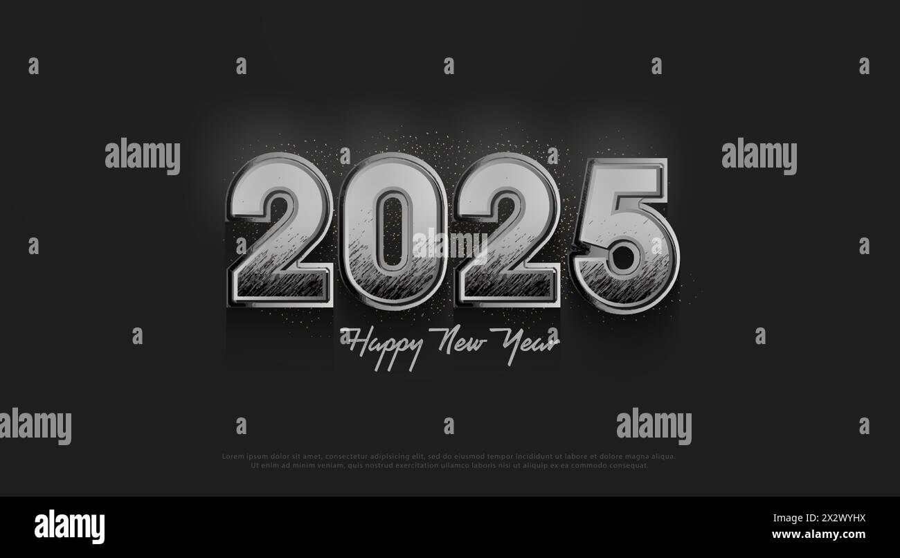happy new year 2025 with a black and white concept with a touch of