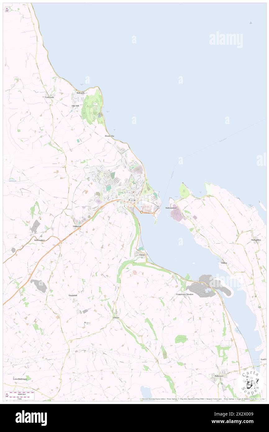 Larne, Mid and East Antrim, GB, United Kingdom, Northern Ireland, N 54 51' 0'', S 5 49' 0'', map, Cartascapes Map published in 2024. Explore Cartascapes, a map revealing Earth's diverse landscapes, cultures, and ecosystems. Journey through time and space, discovering the interconnectedness of our planet's past, present, and future. Stock Photo