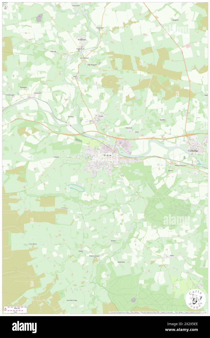 Hexham, Northumberland, GB, United Kingdom, England, N 54 58' 11'', S 2 6' 14'', map, Cartascapes Map published in 2024. Explore Cartascapes, a map revealing Earth's diverse landscapes, cultures, and ecosystems. Journey through time and space, discovering the interconnectedness of our planet's past, present, and future. Stock Photo