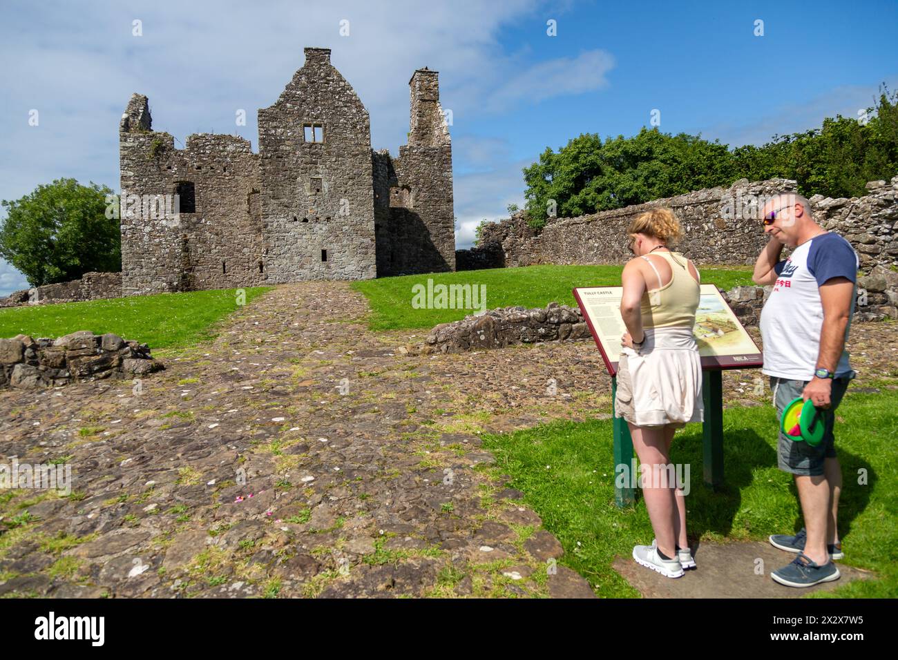 20.07.2019, Tully, County Tyrone, Northern Ireland, United Kingdom - Tully Castle ruins, built for Ulster-Scots Sir John Hume 1612-1615 and burnt down Stock Photo