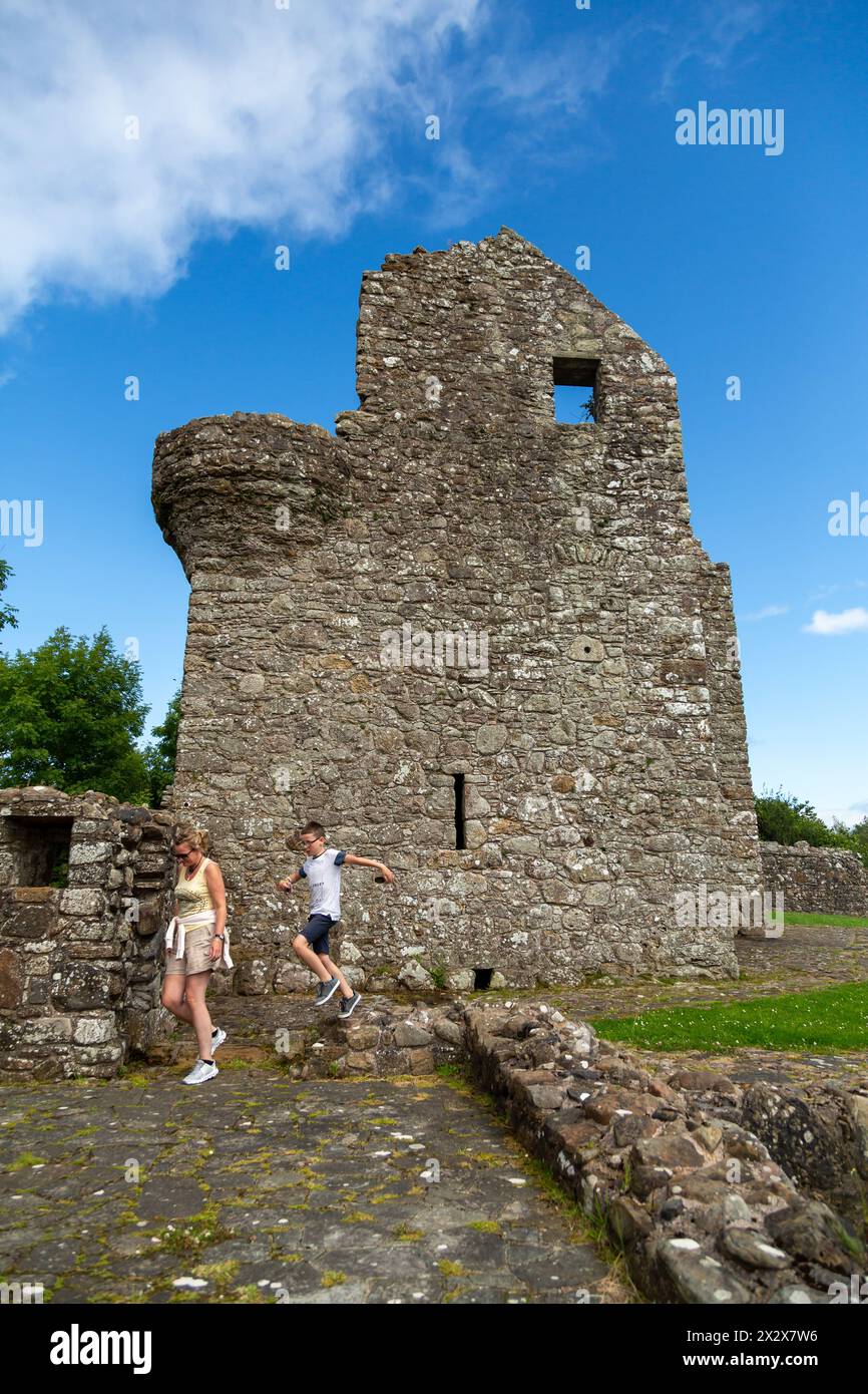 20.07.2019, Tully, Northern Ireland, United Kingdom - Tully Castle ruins, built for Ulster-Scots Sir John Hume 1612-1615 and burnt down in 1641, today Stock Photo