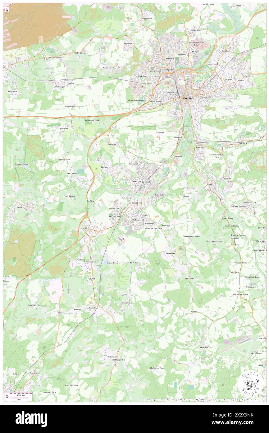 Godalming, Surrey, GB, United Kingdom, England, N 51 11' 8'', S 0 36' 53'', map, Cartascapes Map published in 2024. Explore Cartascapes, a map revealing Earth's diverse landscapes, cultures, and ecosystems. Journey through time and space, discovering the interconnectedness of our planet's past, present, and future. Stock Photo