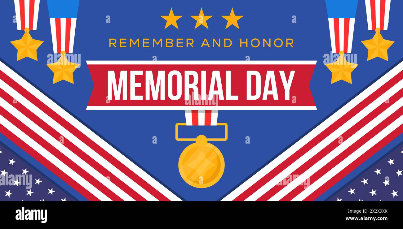 flat memorial day horizontal banner illustration design Stock Vector ...