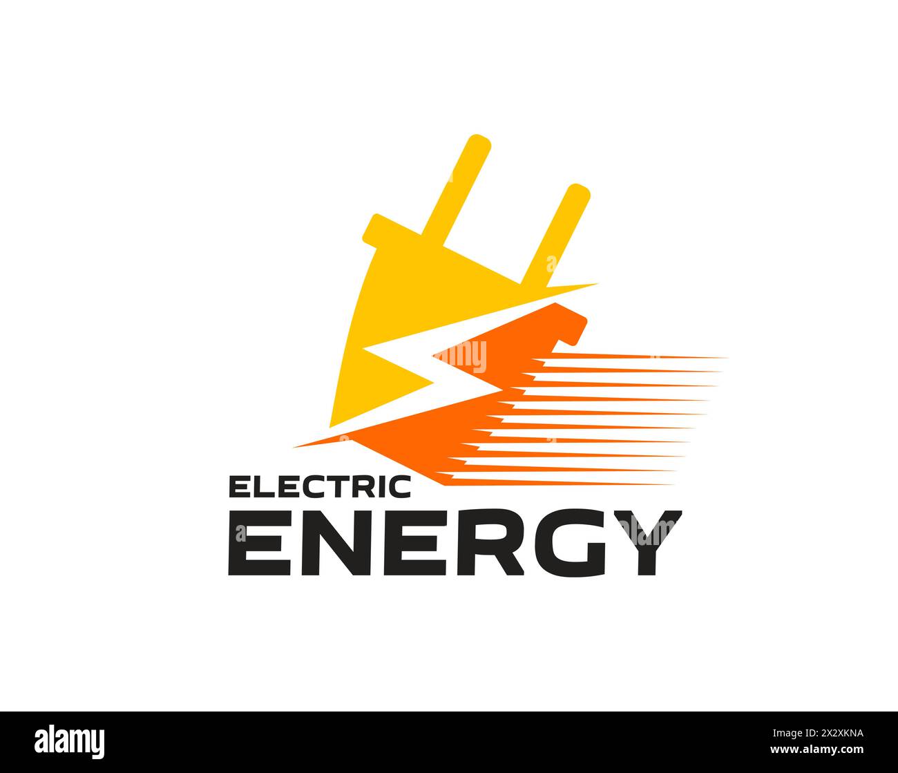 Electric energy icon featuring stylized plug merging into a dynamic lightning bolt, symbolizing power, efficiency and modern electrical solutions. Isolated vector emblem in red and orange colors Stock Vector