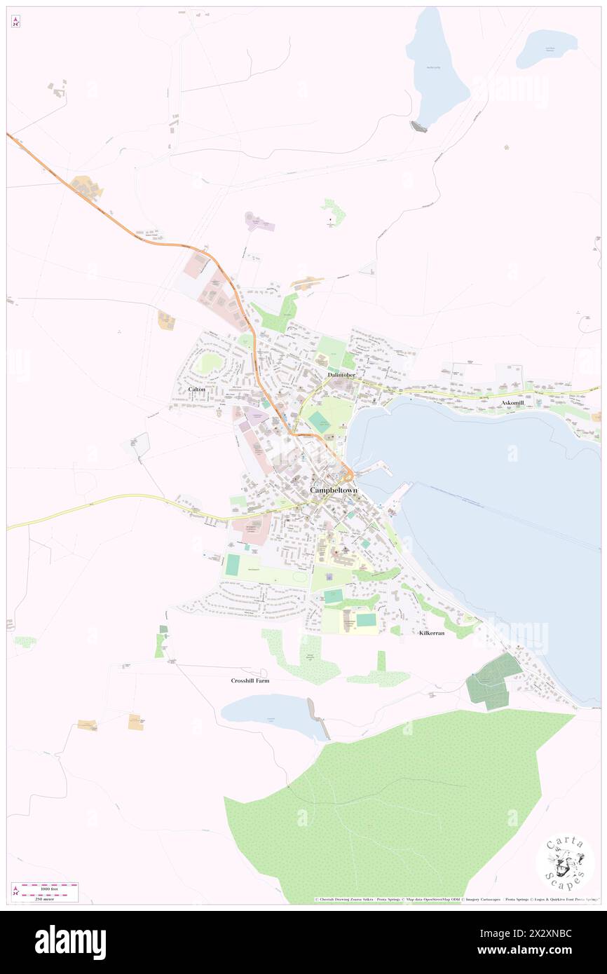 Campbeltown, Argyll and Bute, GB, United Kingdom, Scotland, N 55 25' 32'', S 5 36' 27'', map, Cartascapes Map published in 2024. Explore Cartascapes, a map revealing Earth's diverse landscapes, cultures, and ecosystems. Journey through time and space, discovering the interconnectedness of our planet's past, present, and future. Stock Photo