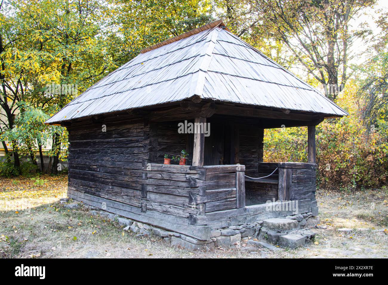 Old traditional house at the Dimitrie Gusti Village Museum, an open air museum in Bucharest, Romania Stock Photo