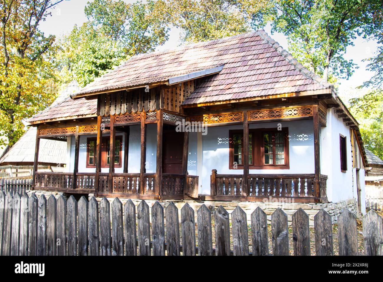 Old traditional house at the Dimitrie Gusti Village Museum, an open air museum in Bucharest, Romania Stock Photo